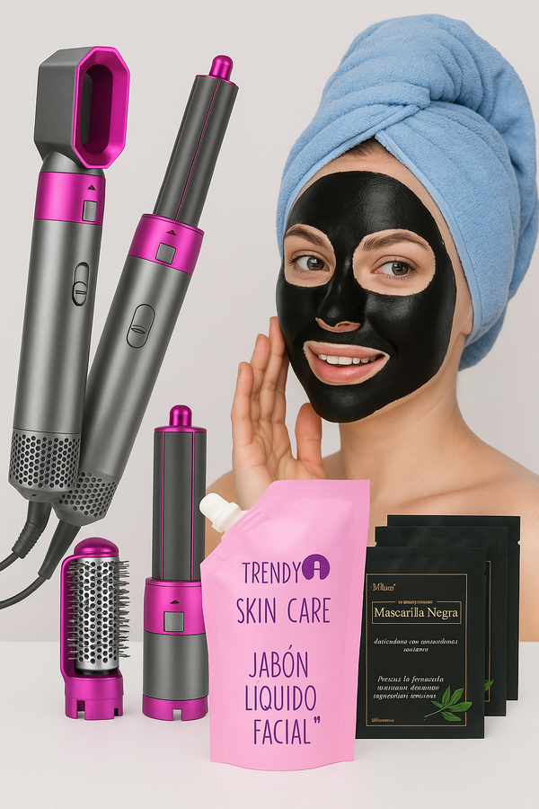 [SUPER OFERTA - COMPRA 1 Y LLÉVATE 4] Cepillo Modelador 5 en 1 + Toalla de Microfibra + Jabón Líquido Facial + Mascarilla Negra Detox + Envío Gratis